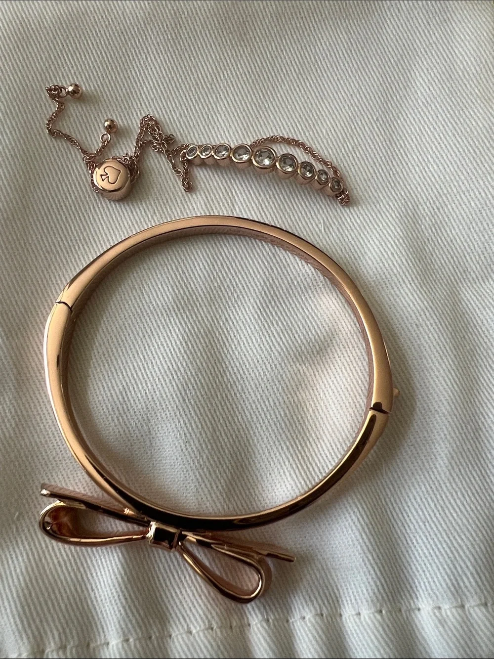 kate spade Rose Gold Bow Bangle Bracelet AND CZ chain bracelet Set - Picture 2 of 8